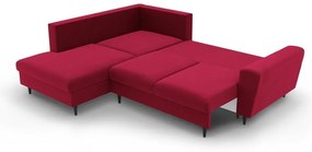 Червен кадифен разтегателен ъглов диван с място за съхранение (ляв ъгъл/L форма) Kyoto – Cosmopolitan Design