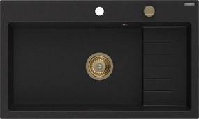 Mexen Omar мивка гранитна 1-камерна 800 x 480 мм, черна, сифон златен - 6520801005-77-G