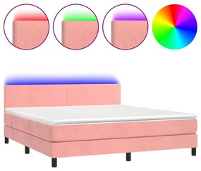 3134302 vidaXL Боксспринг легло с матрак и LED, розово, 180x200 см, кадифе