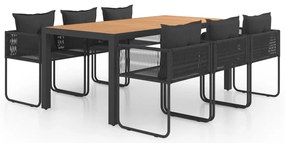 3060110 vidaXL Градински трапезен комплект, 7 части, PVC ратан, черно-кафяв