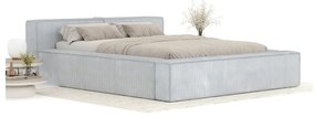 Светлосиво двойно легло 200x200 cm тапицирано с място за съхранение с включена подматрачна рамка Voliera – Maison de Rêve