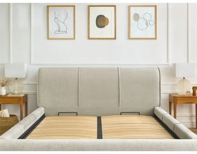 Бежово тапицирано двойно легло с място за съхранение с решетка 160x200 cm Vernon - Bobochic Paris