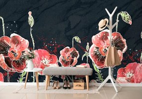 Самозалепващ тапет – Червени макове на черен фон