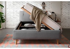 Сиво двойно легло 140x200 cm тапицирано с място за съхранение с включена подматрачна рамка Mattis – Meise Möbel