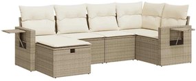 3325484 vidaXL Градински диван с възглавници, 6 части, бежов полиратан