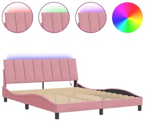 3213792 vidaXL Рамка за легло с LED осветление, розова, 160x200 см, кадифе