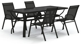 3095980 vidaXL Градински трапезен комплект, 5 части, черен