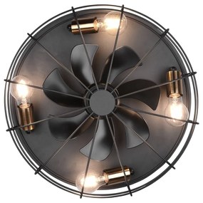 Матово черно осветително тяло за таван с дистанционно управление/с вентилатор Trondheim – Trio