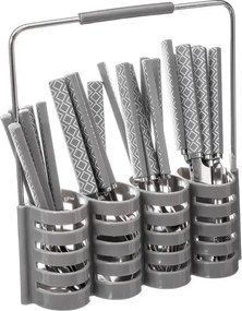 Комплект прибори Secret de Gourmet Géo, Таупе, Със стойка, 24 части