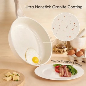 Разопакован: Комплект тенджери и тигани Just Perfecto JL-28, 15 ч, Отливка, Мраморно покритие, Индукция, Аксесоари, Бежов