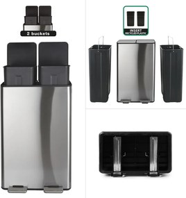 Стоманено кошче за боклук 2x30 l за рециклиране с педал в матово сребрист цвят Aliya – Spirella