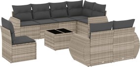 3221651 vidaXL Градински комплект с възглавници, 9 части, светлосив полиратан