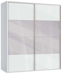 Двукрилен гардероб с плъзгащи врати Мебели Богдан Модел BM-AVA 51, бял гланц с бяло, с огледало