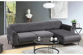 Тъмно сив ъглов разтегателен диван с кадифена повърхност, десен ъгъл Image - Artie