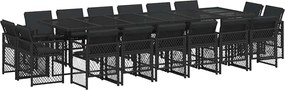 3210883 vidaXL Градински комплект с възглавници 17 части полиратан черен