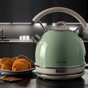 Електрическа кана/чайник Ariete VINTAGE 2877/04, 2000W, 1.7 л, Стоманен корпус, Студена повърхност, 360 основа, Зелен