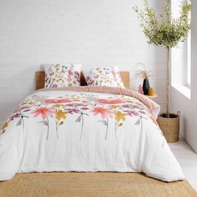 Бяло-розово удължено муселиново спално бельо за двойно легло 220x240 cm Rosine – douceur d'intérieur
