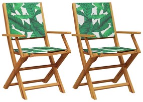 367673 vidaXL Градински столове, 2 бр, на листа, акация масив и плат