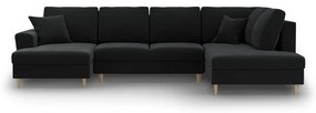 Черен кадифен разтегателен ъглов диван с място за съхранение (десен ъгъл/U форма) Kyoto – Cosmopolitan Design