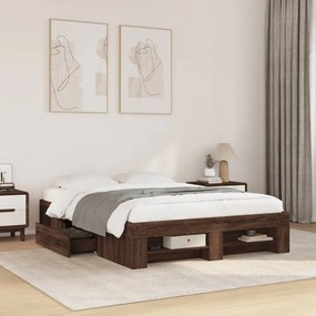 3295512 vidaXL Рамка за легло, кафяв дъб, 135x190 см, инженерно дърво