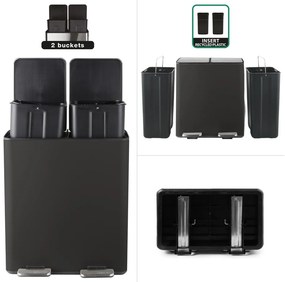 Матово черно стоманено кошче за боклук 2x20 l за рециклиране с педал Aliya – Spirella