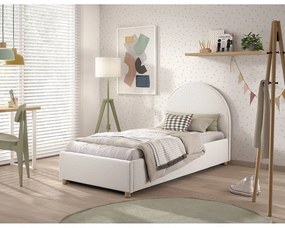 Бяло тапицирано единично легло с място за съхранение с включена подматрачна рамка 90x200 cm Moon – Vipack