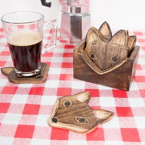 Комплект от 6 дървени подложки в поставка Fox - Sass &amp; Belle