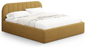 Двойно легло 140x200 cm тапицирано с място за съхранение с включена подматрачна рамка в цвят горчица Juno – Windsor &amp; Co Sofas