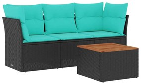 3255798 vidaXL Градински комплект диван с възглавници 4 части черен полиратан