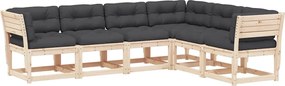 3217020 vidaXL Градински комплект, 6 части, с възглавници, масив бор