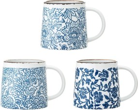 Бели/сини глинени чаши в комплект 3 бр. Molly – Bloomingville