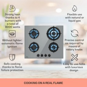 Klarstein Firetale, газов плот, 4 котлона, газови котлони, включително маркуч и вентил за редикция