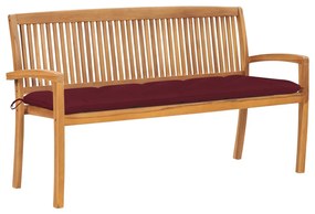 3063330 vidaXL Стифираща градинска пейка с възглавница, 159 см, тик масив