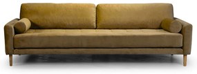 Четириместен диван Midcentury в жълто кадифе, 244/93/66 см