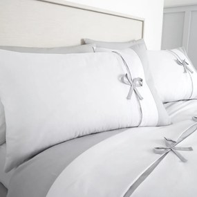 Бяло и сиво спално бельо , 135 x 200 cm Milo Bow - Catherine Lansfield