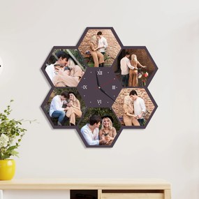 Дървен часовник с 6 ваши снимки