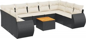 3257477 vidaXL Градински комплект диван с възглавници 10 части черен полиратан