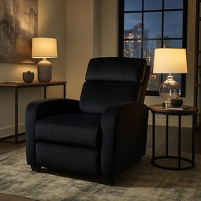 Стилен фотьойл с накланяне от черно кадифе