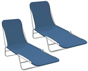 44299 vidaXL Сгъваеми шезлонги, 2 бр, стомана и текстил, сини