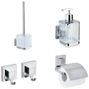 Самозалепващ пластмасов комплект аксесоари за баня в лъскаво сребристо Quadro – Wenko