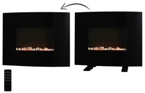 Електрическа камина с пламъчен ефект - черна, дистанционно управление, 1000/2000 W