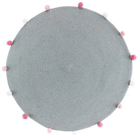 Светлосив кръгъл килим ø 90 cm Pompomparty – douceur d'intérieur