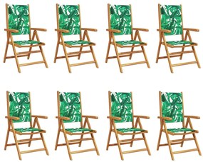 3214552 vidaXL Накланящи градински столове 8 бр зелен плат и дърво масив