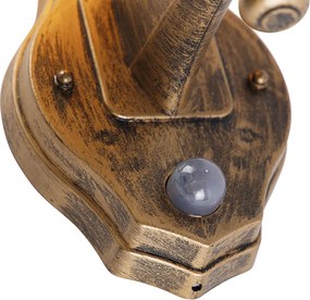 Класическа външна стенна лампа антично злато с детектор за движение - New Haven