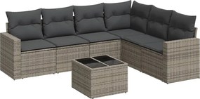 3251357 vidaXL Градински диван с възглавници, 7 части, полиратан, сив