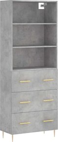 3189369 vidaXL Висок шкаф, бетонно сив, 69,5x34x180 см, инженерно дърво