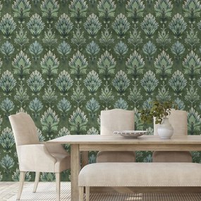 Тапет – Зелени винтидж растителни орнаменти