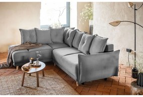 Сив велурен разтегателен диван (ляв ъгъл) Lazy Lukka - Miuform