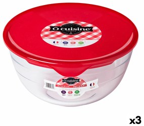 Кръгла Кутия за Обяд с Капак Ô Cuisine Prep & Store 17 x 17 x 9 cm Червен 1 L Cтъкло (3 броя)