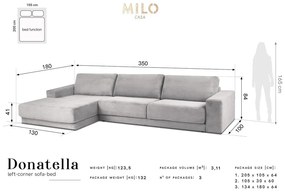 Ъглов разтегателен диван от сив велур , ляв ъгъл Donatella - Milo Casa